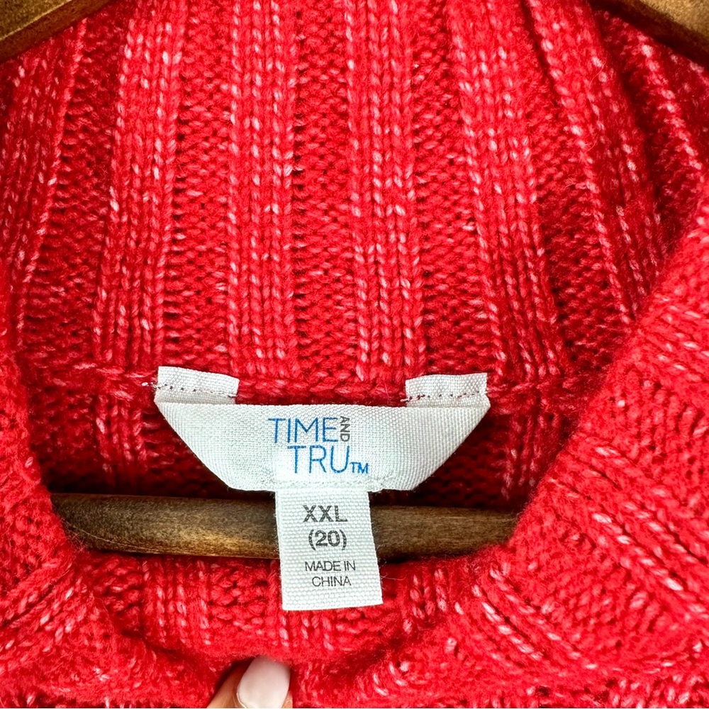 Time and Tru Red Plus Size Turtle Neck Knit Chunky Sweater - Picture 8 of 10